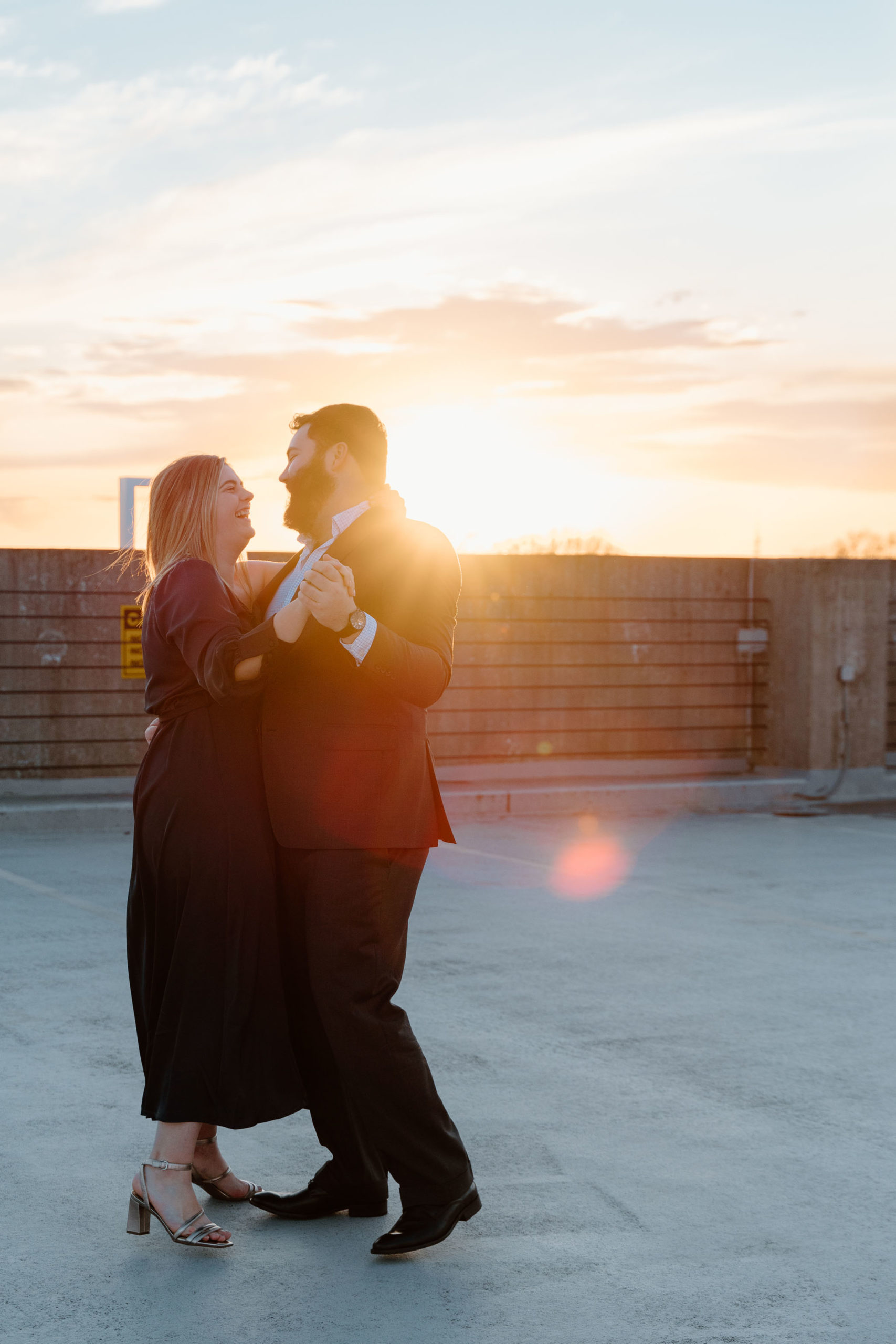 Uptown Charlotte Engagement Photos with Skyline Views